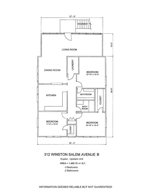 Floor plan for 3 beds, 2 baths, 1465 sqft